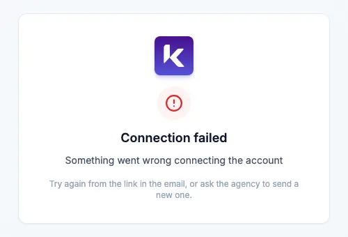 The Connection failed page a client sees when a link doesn't work