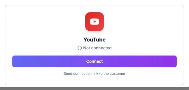 The YouTube card in the Connect Social Media window